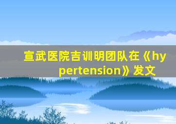 宣武医院吉训明团队在《hypertension》发文